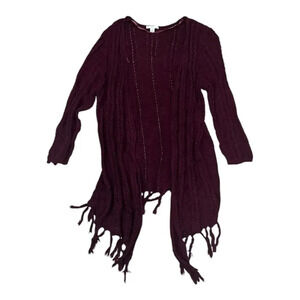 Est 1946 Burgundy Pierced Knit Fringe Cardigan Sweater S